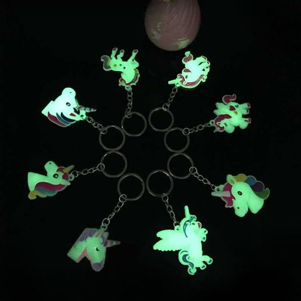 

flexible luminous cute pvc unicorn alloy key chain handbag pendant charm keyring gifts ing, Slivery;golden