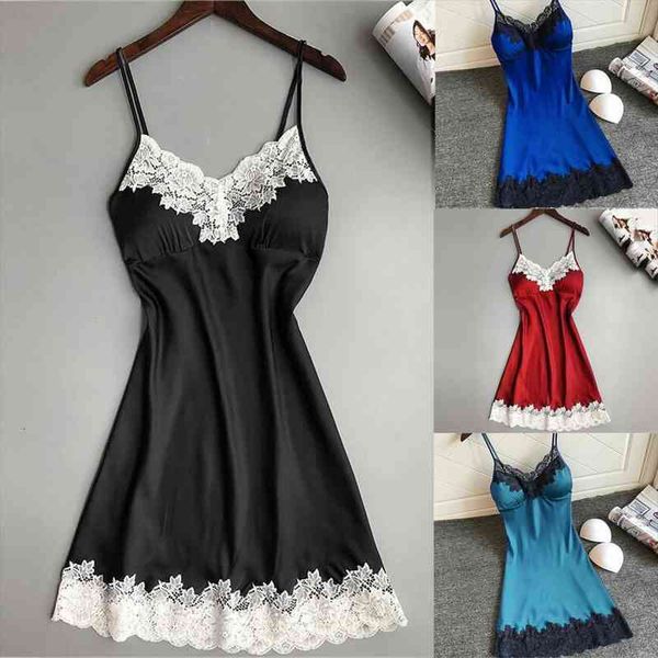

womens nightie satin womens underwear sleepwear ladies nightwear nightdress lingerie nightgowns with chest pads plus size, Black;red