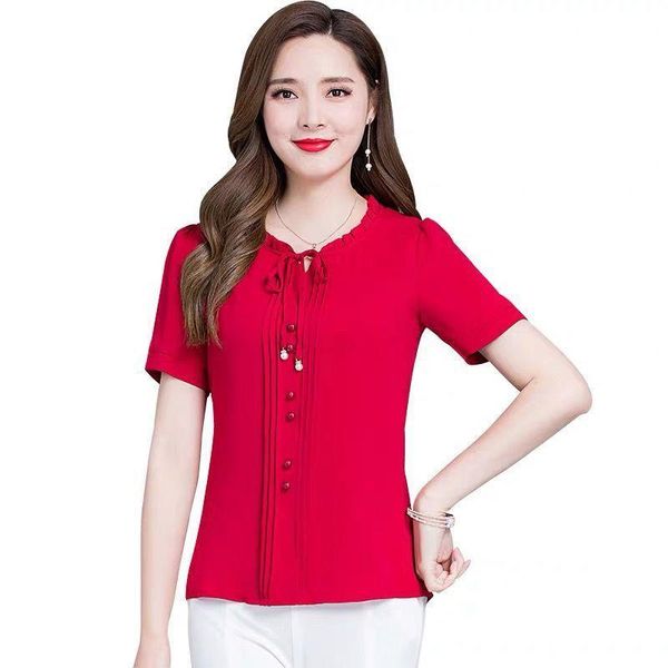 

women's blouses & shirts women spring summer style chiffon lady casual short sleeve o-neck blusas df3739, White