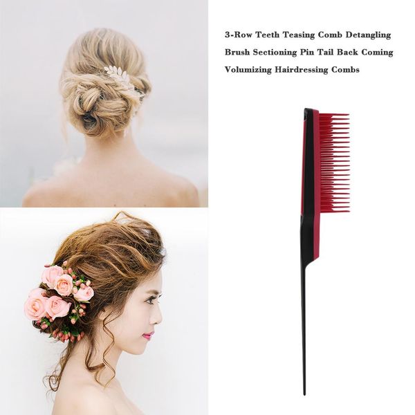 

hairstyle fluffy comb knotted hairdressing hair comb massage comb three rows of pointed tail combs random colors wmtdtk, Silver