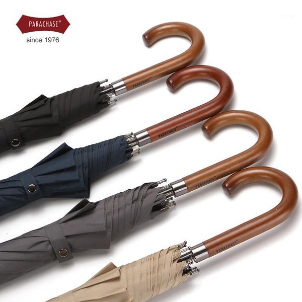 

umbrellas classic wooden long handle umbrella men business big golf black windproof 8k stick rain paraguas gift ideas1