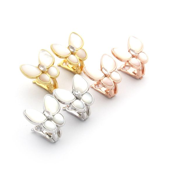 

stainless steel fashion shell earrings ladies outer butterfly earrings with diamond mother-of-pearl earrings for woman, Golden;silver