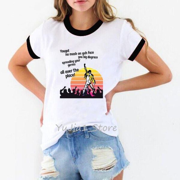

funny freddie mercury t shirts femme ullzang tshirt women female t-shirt queen band aesthetic clothes summer casual lady graphic, White