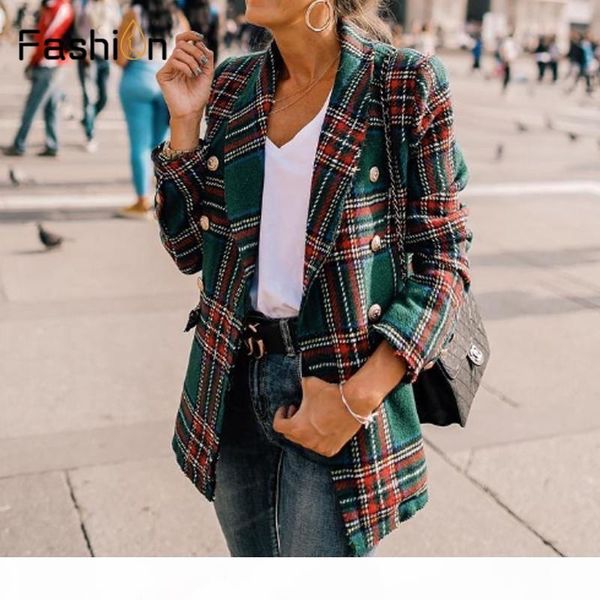 

vintage double breasted coats frayed checked tweed blazers coat women pockets blazer plaid ladies outerwear casual casaco femme, White;black