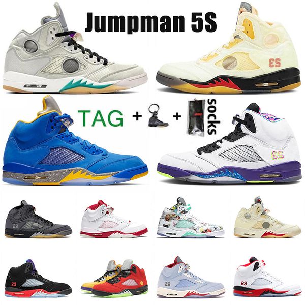 

2021 with socks jumpman 5 mens basketball shoes designers off black muslin fire red alternate grape 5s sneakers trainers