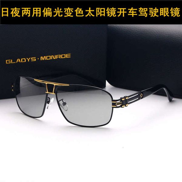 

dual-purpose changing day color and night polarized sunglasses men's fashion big frame driver's mirror men's square sunglasse, White;black