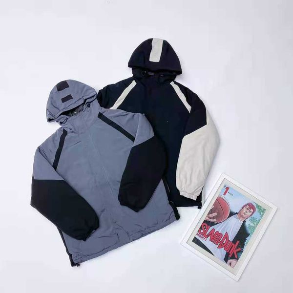 

classic sports brand commemorative color-blocking warm cotton jacket for men and women the same style with fluffy cotton upper body, Black