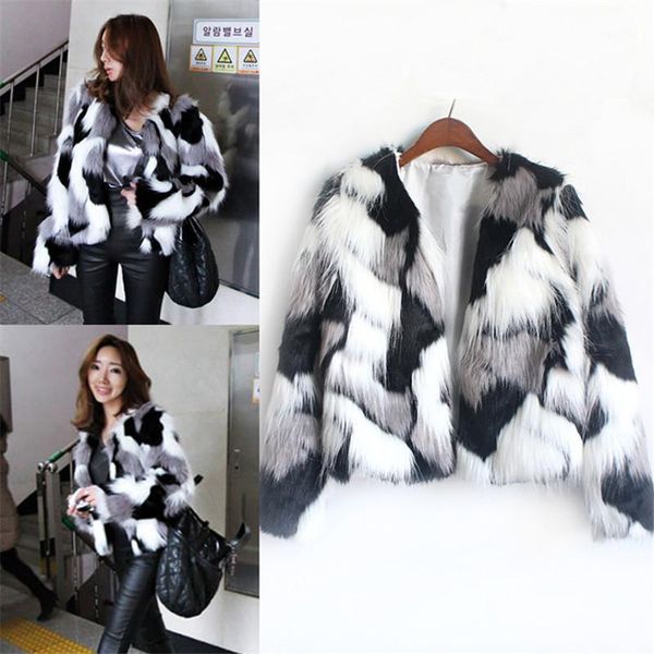 

in autumn and winter of 2021, new fur like coat, fashion camouflage large plush women's cardigan, short mixed color loose coat1, Black