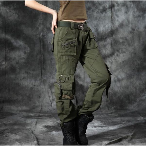 

2021 women cargo casual ladies loose green army women's pants size 27-38 a48q, Black;white