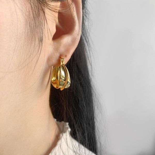 

hoop & huggie dvacaman personalized korean double loop cross earrings for women 2021 fashion gold color maxi statement jewelry, Golden;silver