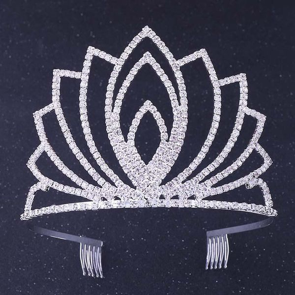 

forseven women european style tiaras and crowns bridal wedding silver color headbands with comb ladies luxury crystal headpieces, Golden;silver