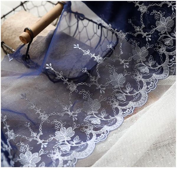 

5meter/pack 15/20/28.5cm good quality polyester dark blue mesh embroider lace fabric sewing trim dress accessor jllrwt