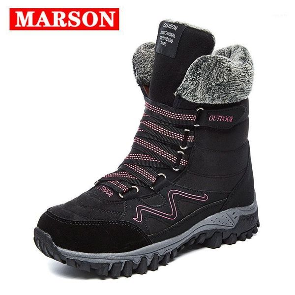 

marson fashion suede leather women snow boots middle-aged winter warm plush women's boots waterproof ankle flat shoes1, Black