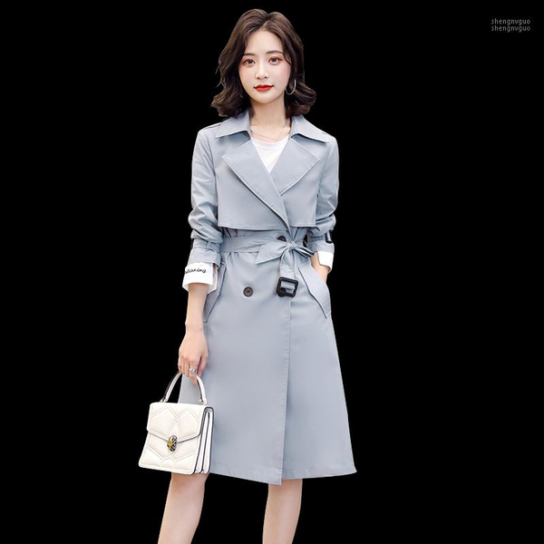 

windbreaker jacket women's medium long spring 2020 new fashion high-end slim british style spring autumn popular overcoat1, Tan;black