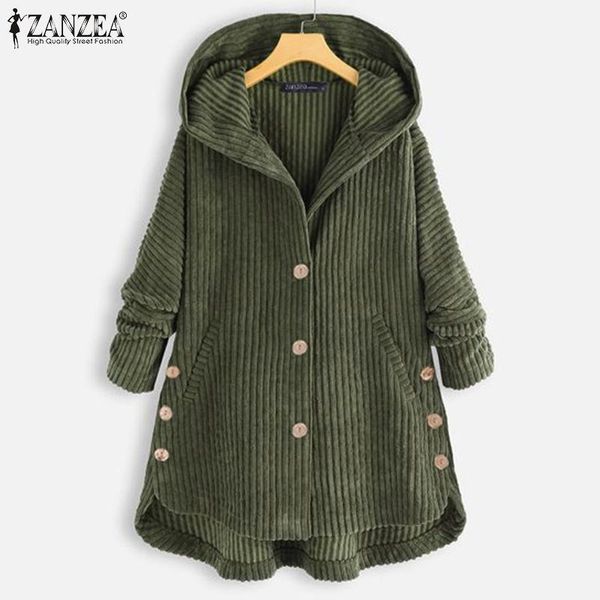 

women's jackets plus size asymmetrical zanzea 2021 kaftan corduroy coats winter long sleeve outwears female button hooded 1, Black;brown