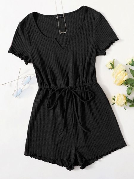 

notched neck lettuce trim romper 74uu#, White