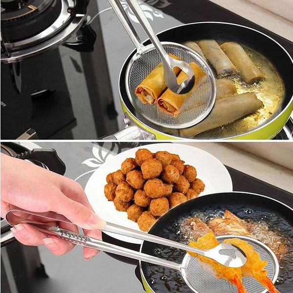 

1pc multi function filter spoon with clip filter stainless steel food filter portable kitchen frying barbecue cooking tool h sqcmpu