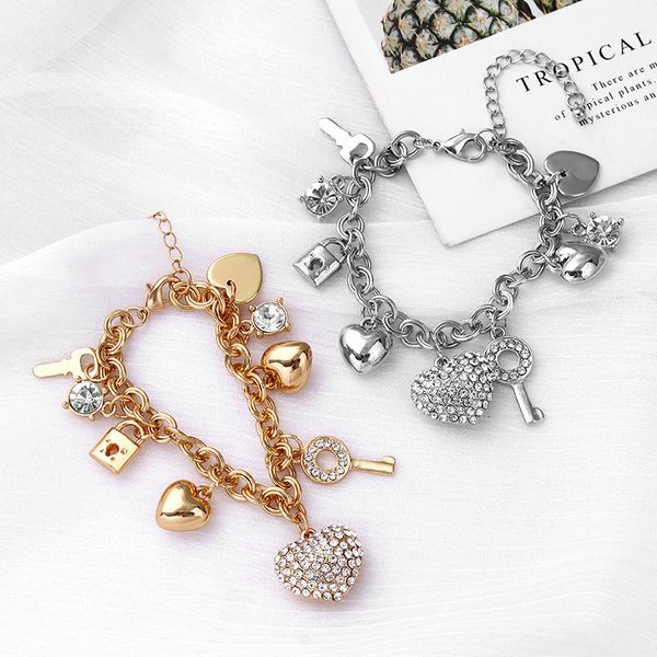 

fashion hip hop jewelry rhinestone heart bracelet charm pendant bangle couple crystal bracelets valentine's day gifts 2 colors kimter-k