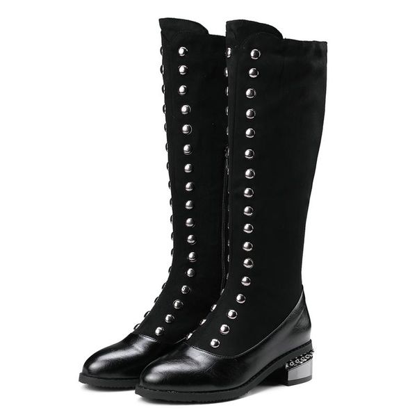 

women's shoes punk style knight boots metal decoration side zipper ladies fashion high boots winter black plus size