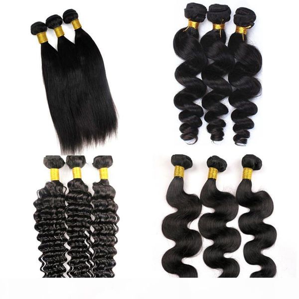 

mink brazillian body wave bundles virgin human hair weaves wefts 8-34inch unprocessed peruvian malaysian indian bulk human hair extensions, Black