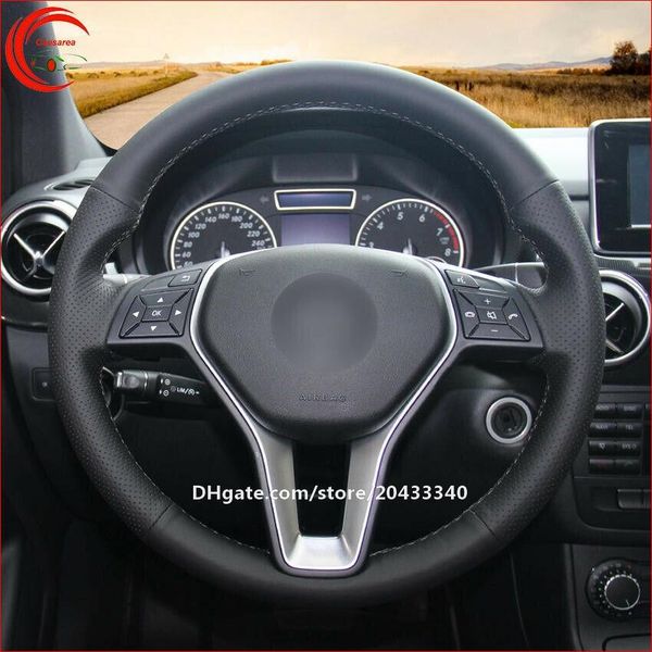 

black leather car steering wheel cover for benz a-class b-class cla class