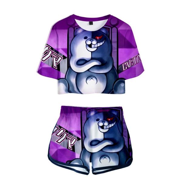 

hip hop anime danganronpa monokuma women's tracksuit two piece set women and shorts pullover cartoon above knee, mini 89461, Gray