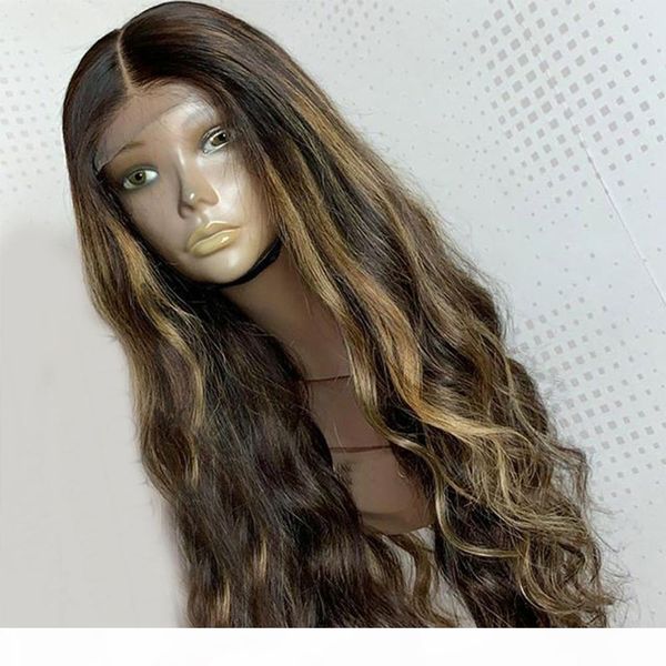 

brazilian virgin human hair lace front human hair wigs pre plucked with baby hair loose wave highlights wig ombre honey blonde color, Black