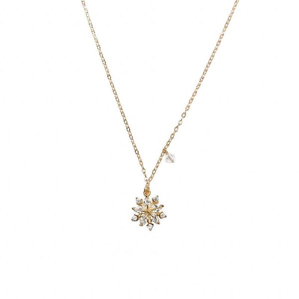 

chains 925 sterling silver 14k gold plated shiny zircon snowflake elegant wedding necklace clavicle chain jewelry for women gift