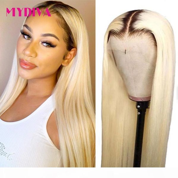 

парик фронта 1b 613 honey blonde lace средняя часть 13x1 бразильский straight ombre человеческих волос парики 150% шнурка remy часть парика, Black;brown