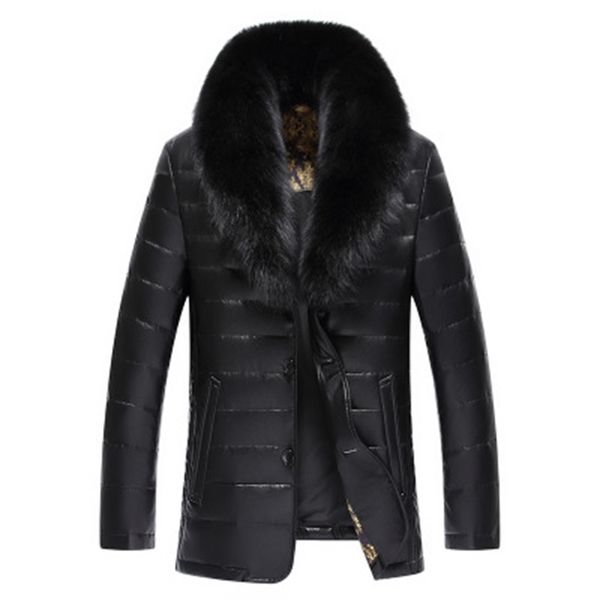 

2020 winter down genuine luxury leather of high-quality men collar fox skin short sheepskin jacket krb6, Black