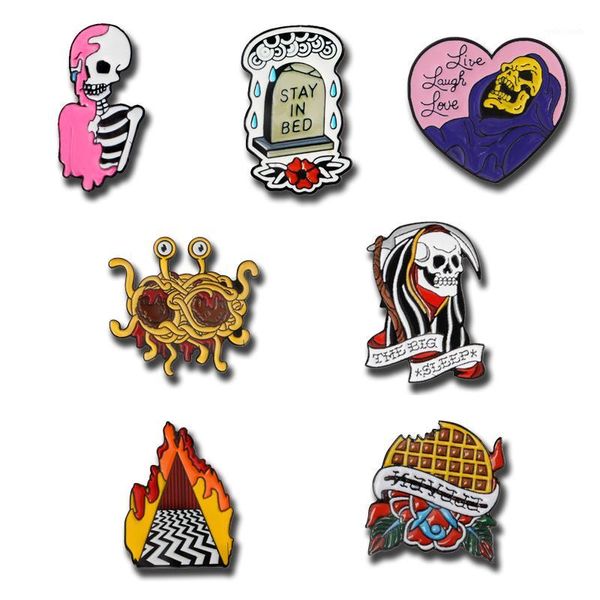 

pins, brooches punk skeleton enamel pin heart purple hood ramen monster grim reaper lapel pins badges jewelry cool people gift custom1, Gray