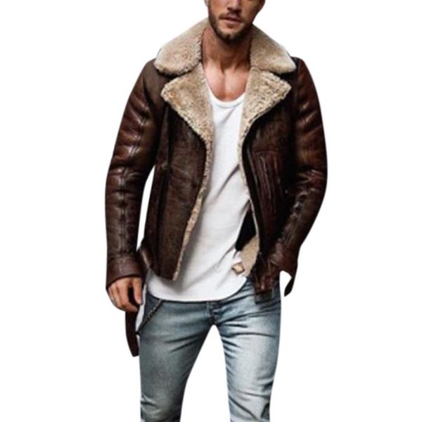 

men's winter jacket faux leather jacket motorcycle motorcycle zipper long sleeves casual fleece warm sport coats #y5, Black;brown