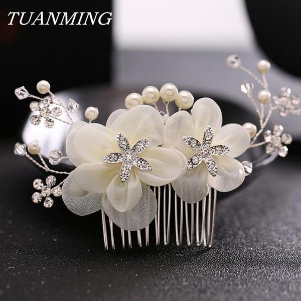 

пряжа цветок свадебные волосы гребень ручной работы шерсть горный хрусталь свадьба гребня свадебные наушники жемчужины для женщин, Golden;silver