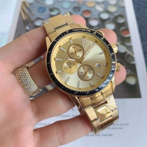 

mens watches boss all pointer work functional chronograph quartz watch stainless steel strap waterproof satch montre de luxe, Slivery;brown