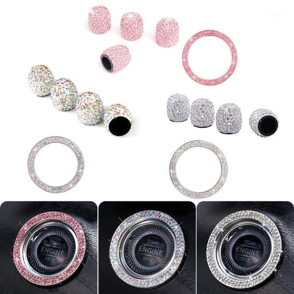

diamond valve cap, car ignition key start decoration ring set, valve core car, one key start decoration1