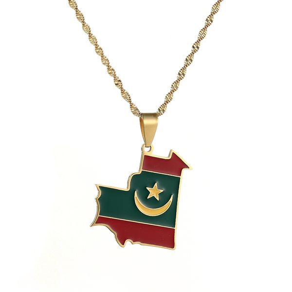 

mauritania map pendant necklace for women mauritanian flag jewelry gifts, Silver