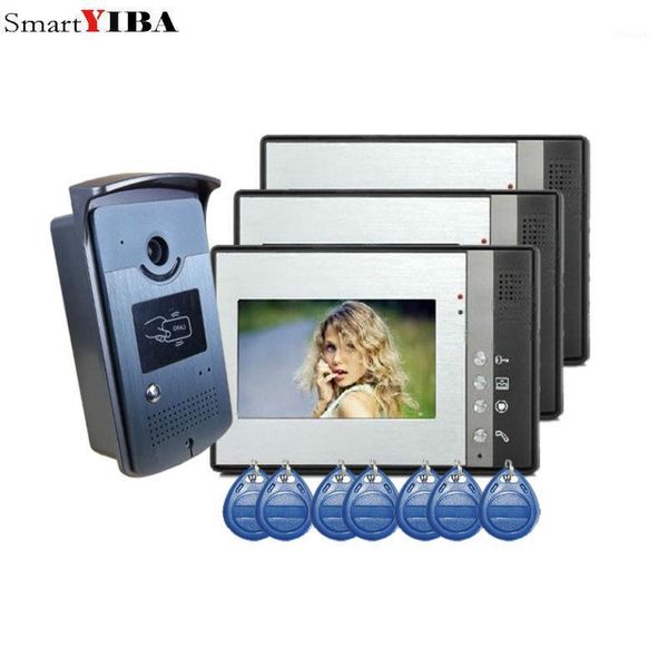 

video door phones 7" wired phone system visual intercom doorbell with 3 monitor + 1*700tvl outdoor camera for home surveillance1