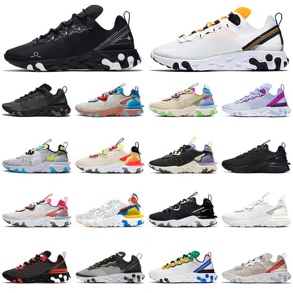 

new arrival react vision element 87 55 mens womens running shoes triple black white schematic trainers sports sneakers size 36-45