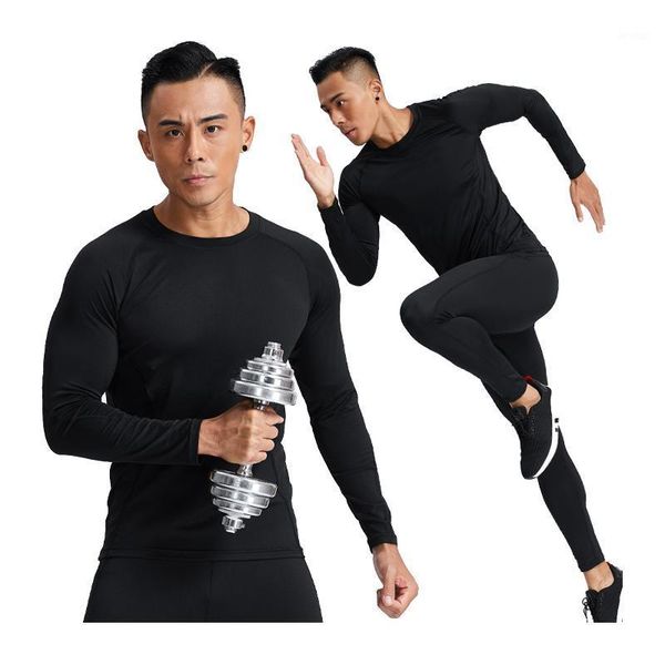 

running jerseys men bodybuilding long sleeve compression quick dry tights shirt training soccer jersey skinny tshirt1, Black;blue
