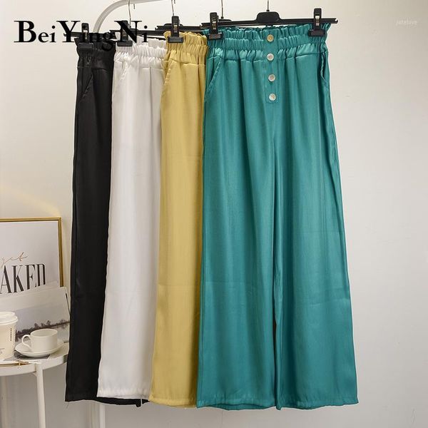 

beiyingni woman casual high waist loose pants fashion summer buttons classic vintage pant lady black white wide leg pants female1