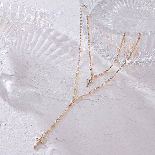 

vienkim мода слоистые женские крестные подвески золотой цвет крест ожерелье ожерелье ювелирные изделия для женщин ювелирные изделия аксессуа, Golden;silver