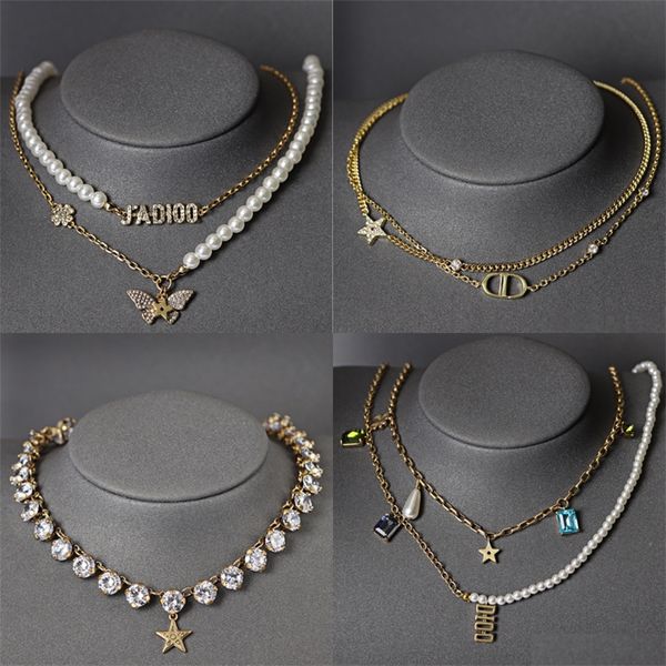 

jewelryselling brand retro letter necklaces wholesale ladies pearl short necklaces for jewelry sets 220214, Golden;silver