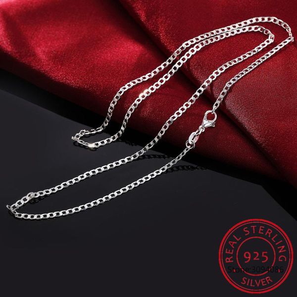 

chains 925 sterling silver 2mm 16/18/20/22/24/26/28/30 inch side chain necklace for women man fashion wedding charm jewelry