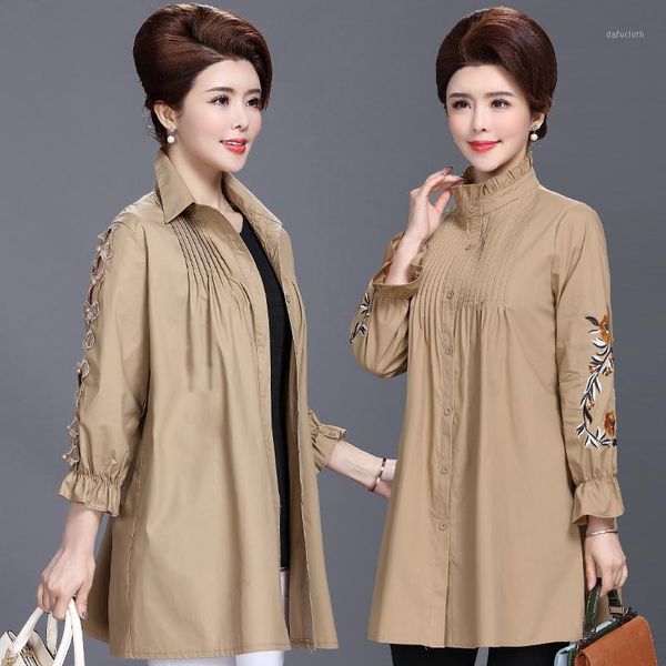 

womens trench coats 2020 spring windbreaker female casual loose outwear mother clothes loose overcoats middle-aged clothing coat1, Tan;black