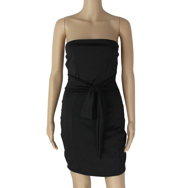

womens fashion dresswrapped chest waist tight stitching strap dress bandage y15s 3oz7, Black;gray