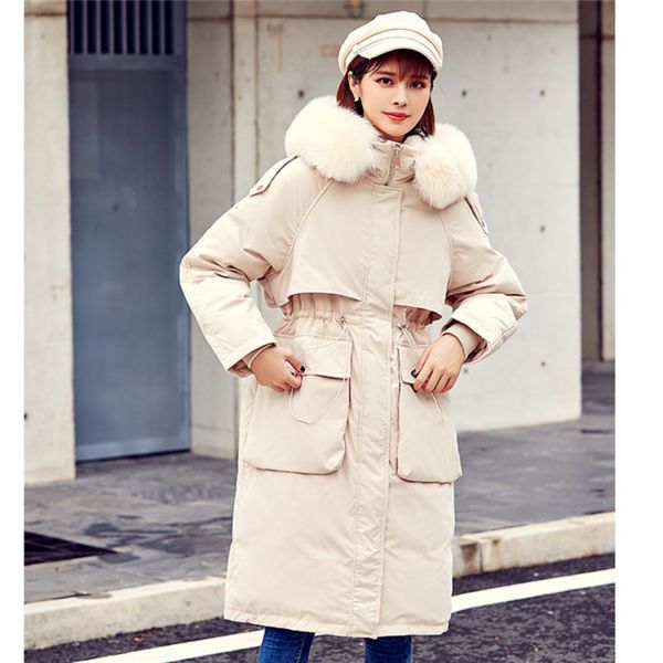 

white duck down padded long down jacket women winter duck down jacket women long coat warm thick female clothes c1204, Black