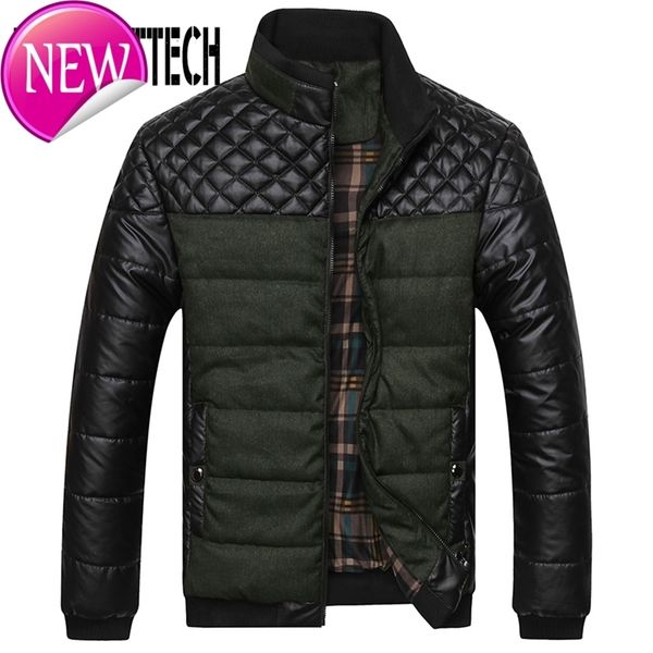 

mens winter jackets and coats pu patchwork designer warm winter jacket men padded parka outerwear coat fashion male clothing 4xl, Black