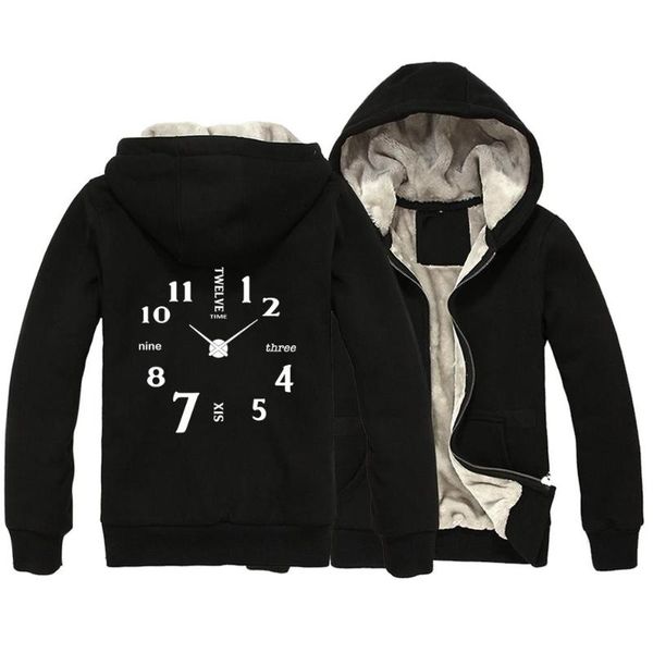

man boy parkas full zip coat plus velvet hannibal lector wall clock three six nine twelve autumn winter couple clothes ziiart, Black
