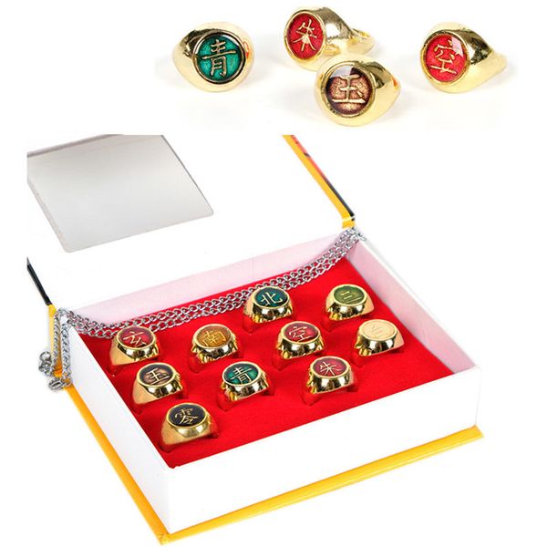

10 pcs japanese anime naruto cosplay akatsuki member ring uchiha itachi10 pcs/set for christmas gifts q1218, Golden;silver