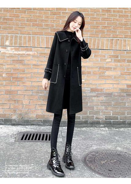 

2021 new fashion women's winter black wool coat outerwear ladies korean cashmere female loose warm clothes windbreaker jackets